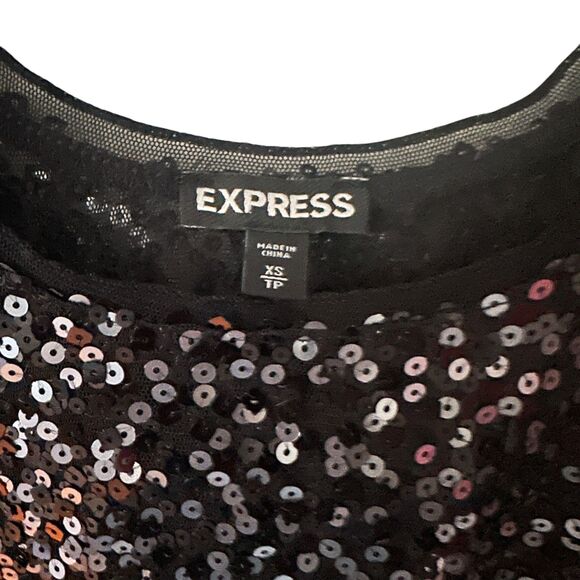 Express Black Sequins Sheer Cropped Scoop Neck Dressy Tank Top Size XS - Picture 6 of 7